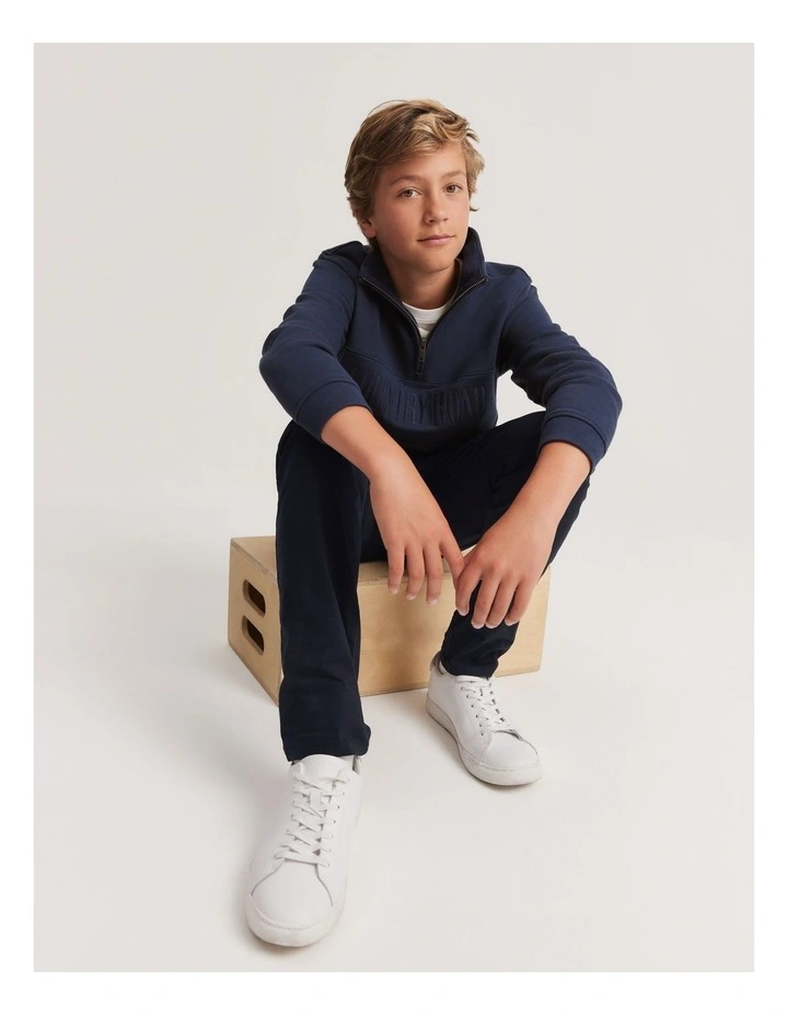 Teen Verified Australian Cotton Heritage Half Zip Sweat in Navy