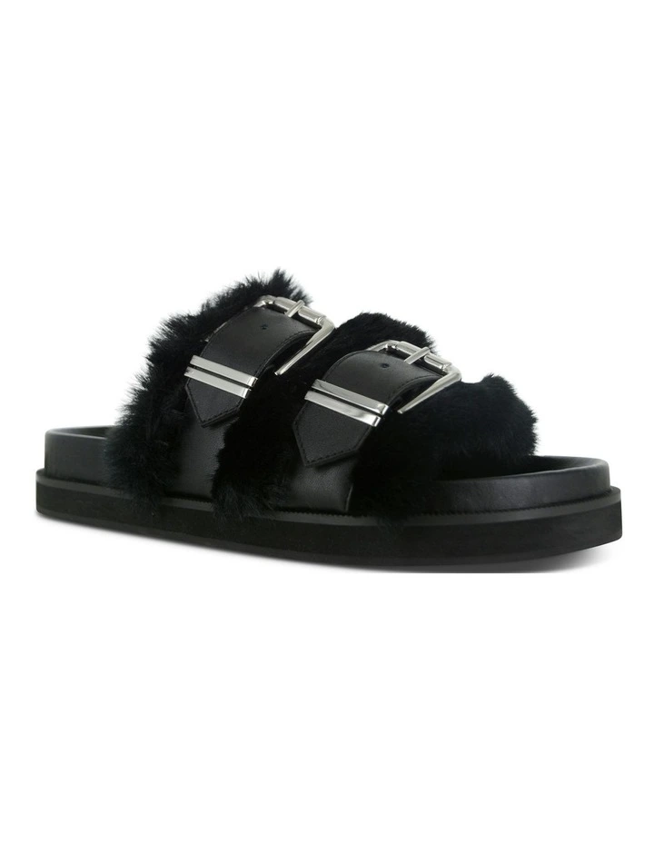 Zali Fluffy Slide Sandals in Ebony