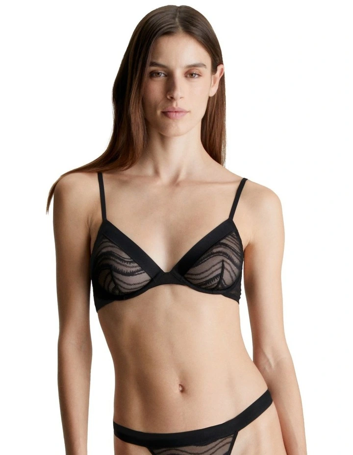 Allover Lace Unlined Plunge Bra in Black
