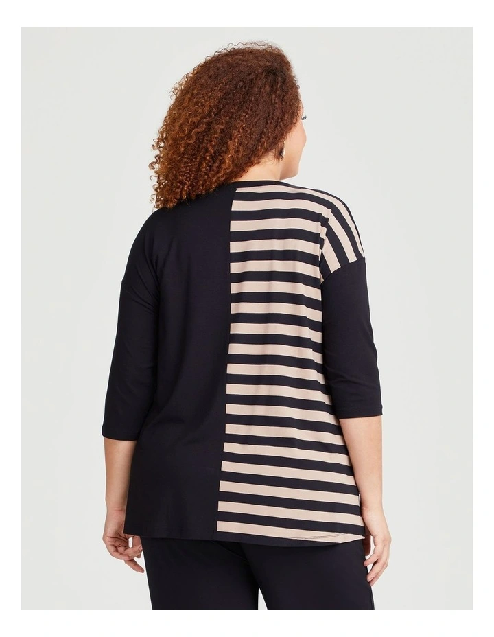 Natural Neutral Stripe Top in Black/Stripe