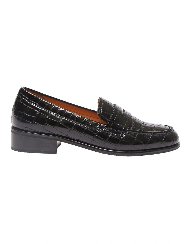 Kassidy Black Croc Print Flat Shoes