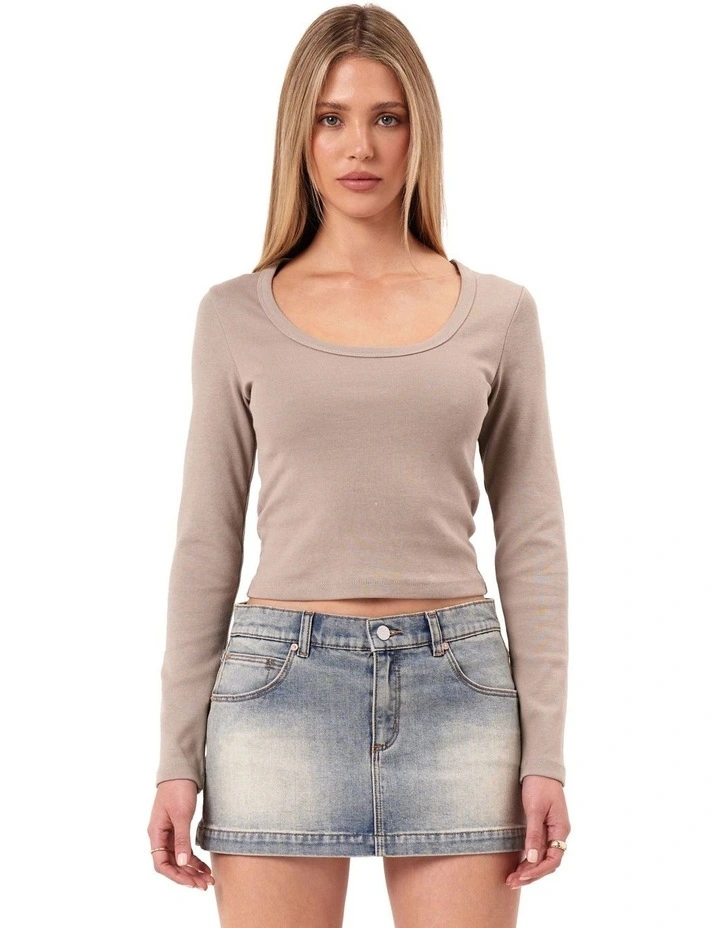 90S Icon Long Sleeve Scoop Neck Top in Grey