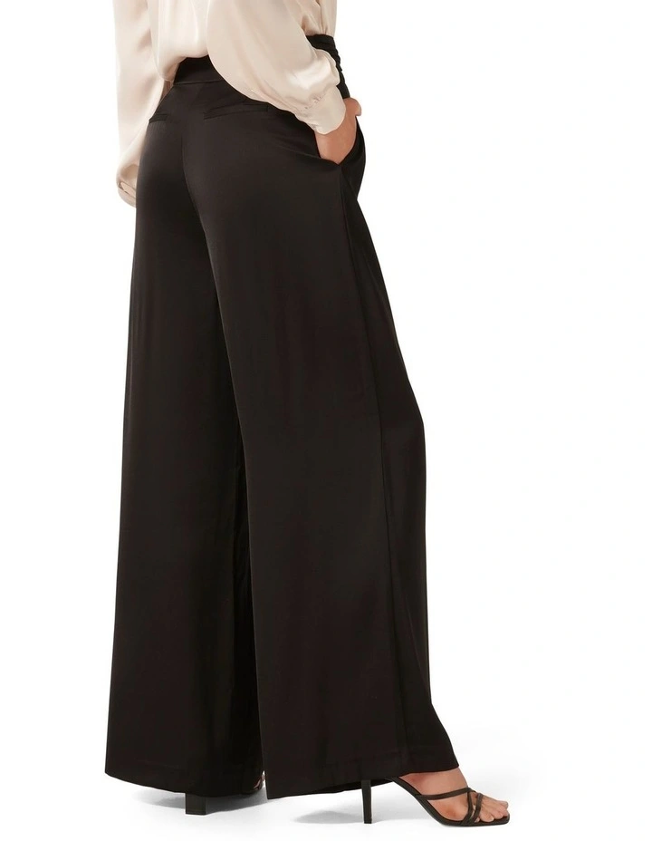 Adriana Satin Wide Leg Pants in Black