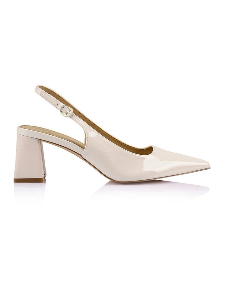 Yarra Pointed Toe Slingbacks Heel in Chalk Patent