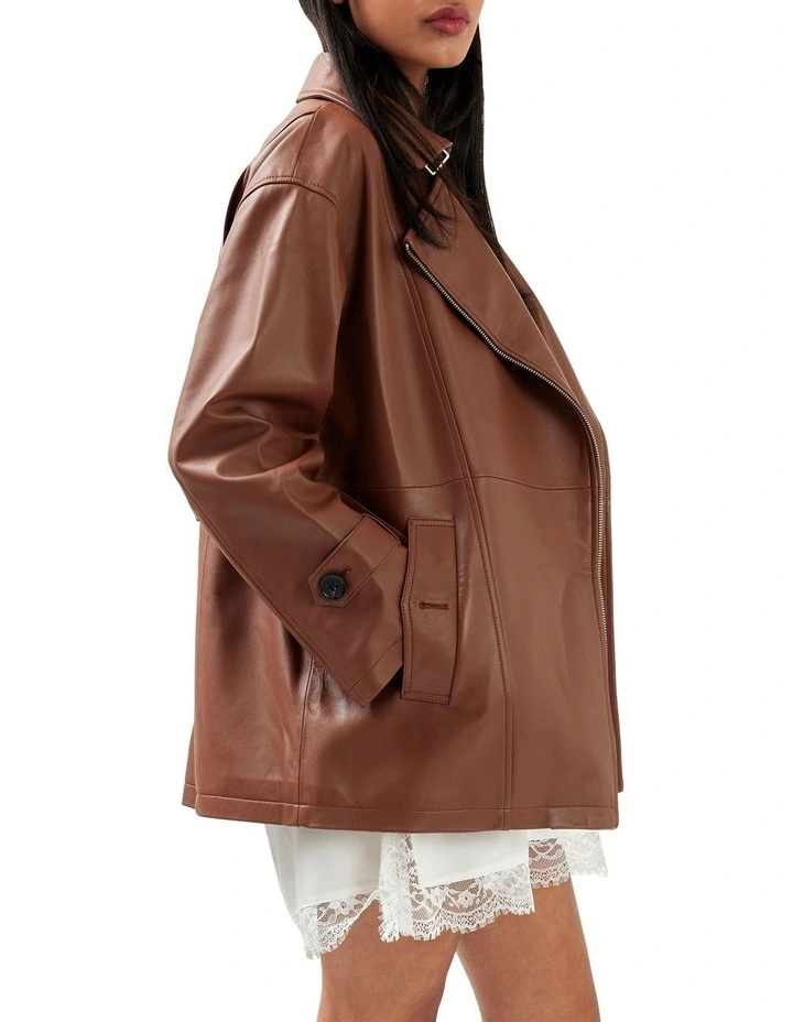 BFF Belted Leather Jacket in Brown