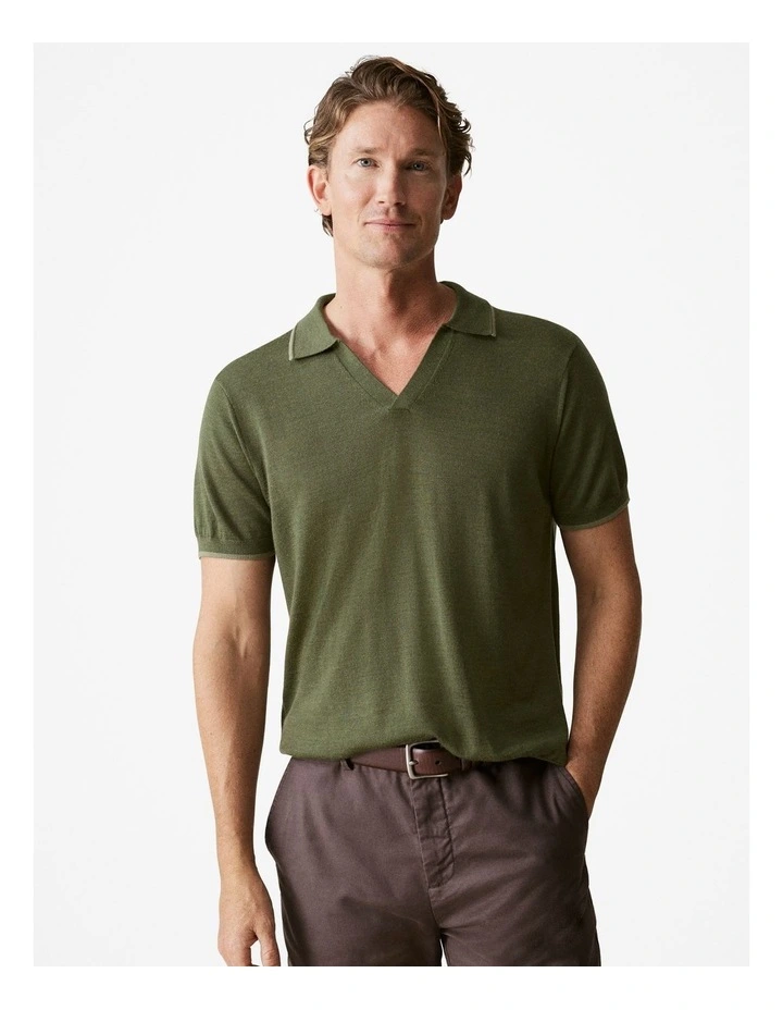 Merino Knit Polo in Hunter Green
