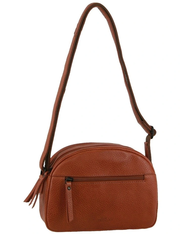 Leather Multi-Zip Cross-Body Bag in Cognac