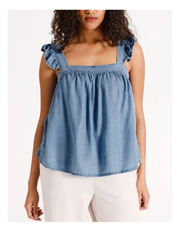 Harper Frill Tencel Top in Denim