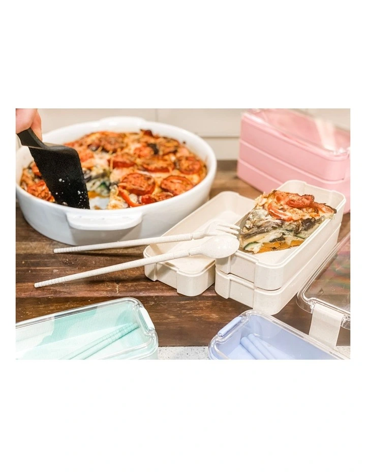 Twin Pack Bento box 3 Tiered Lunch Box Wheat