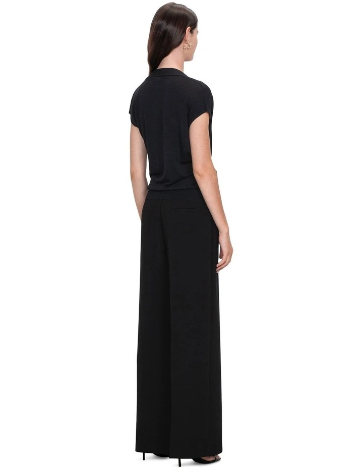 Draped Wrap Front Knit Top in Black