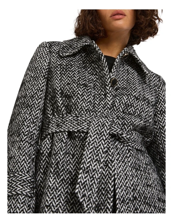 Henley Wool Blend Coat in Black/White
