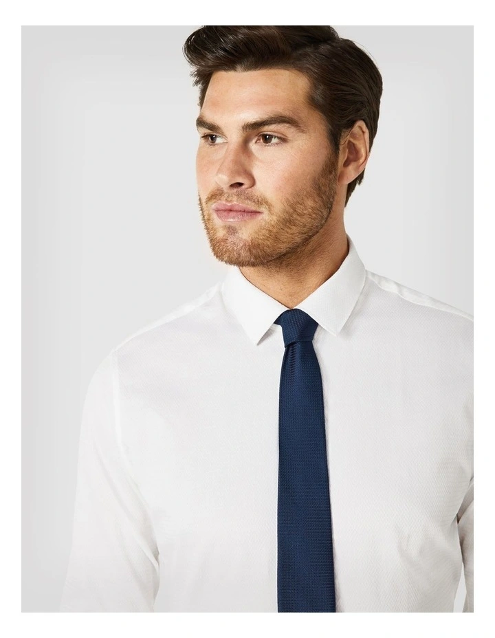 Slim Fit Long Sleeve Textured Dress Shirt in White