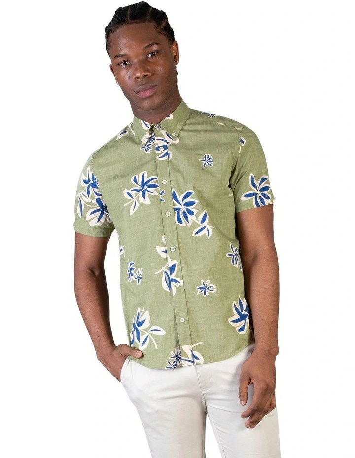 Floral Short Sleeve Shirt in Green