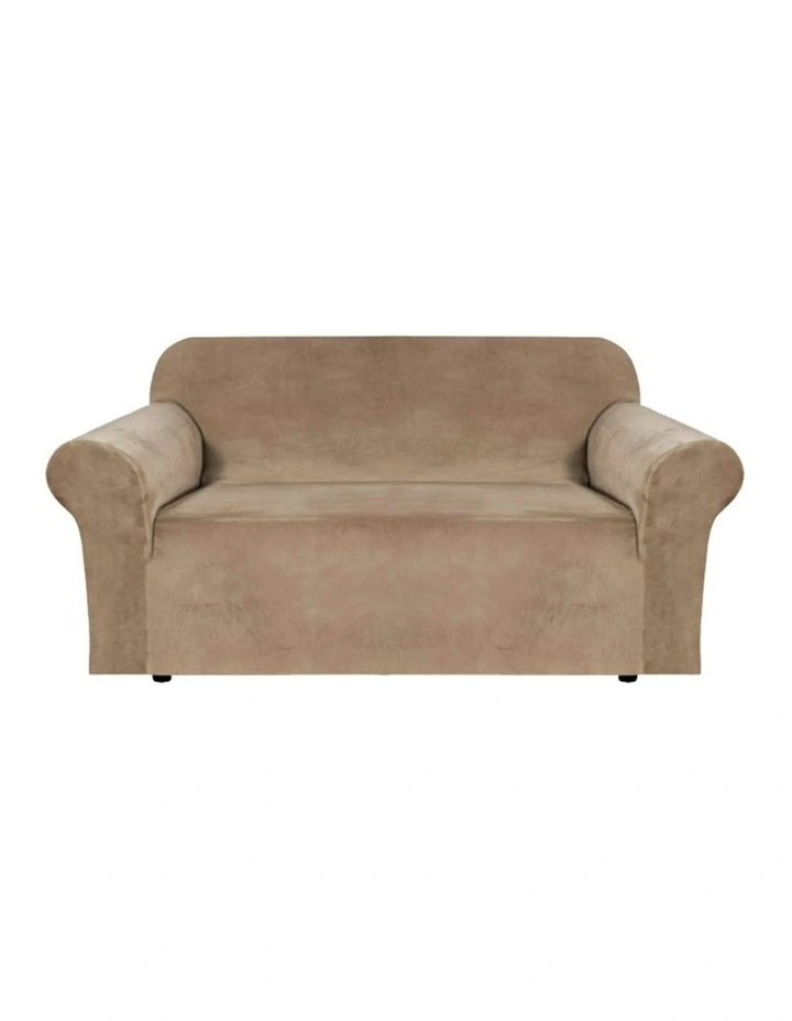 Velvet Sofa Cover with Elastic Bottom 2-Seater in Blush Brown