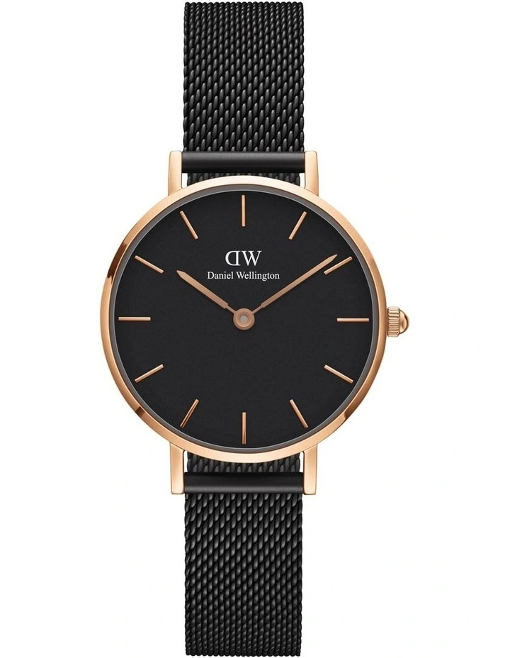 Classic Petite Ashfield 28mm Stainless Steel Mesh Watch in Black