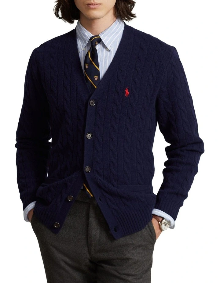 Cable-Knit Wool-Cashmere Cardigan in Blue