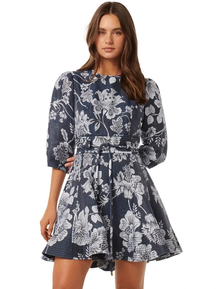 Natalie Printed Skater Mini Dress in Large Leila Chintz