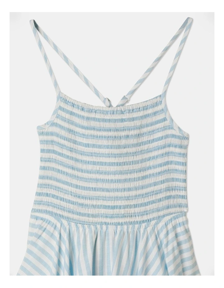 Linen Hanky Hem Dress in Light Blue Stripe