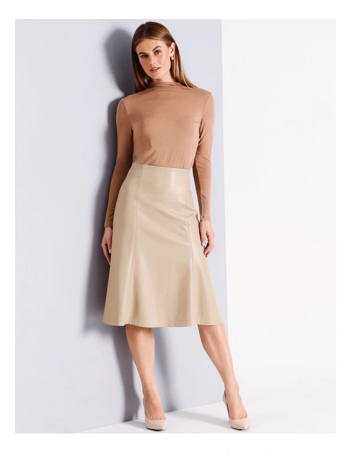 A Line PU Skirt in Stone