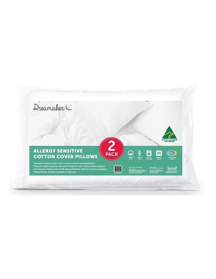 Australian Made Allergy Sensitive Pillow 2 Pack in White