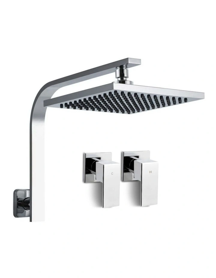 8 Inch Wall Arm Square High Pressure Rain Shower Head Twins Tap in Chrome