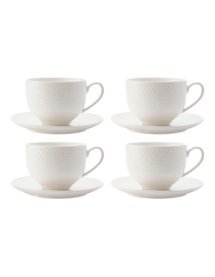 White Basics Diamonds Tea Cup & Saucer 220ML Set of 4