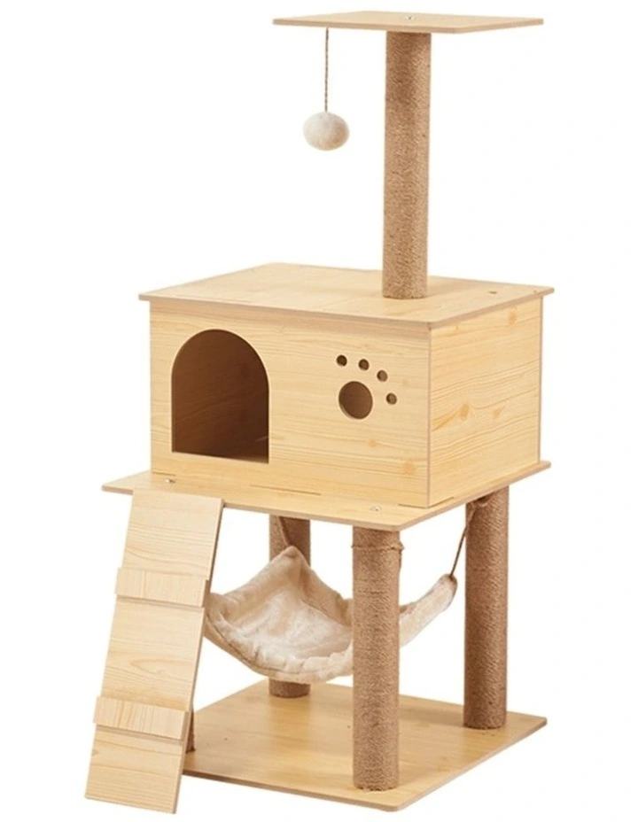 Wooden Cat Tree 130cm in Brown