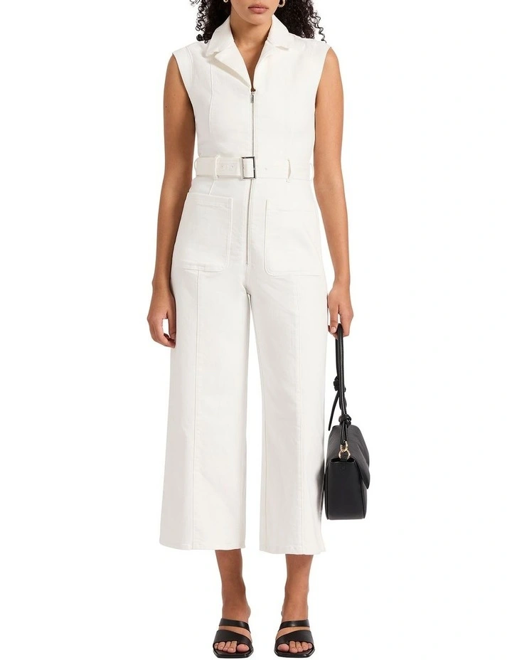 Taylor Denim Jumpsuit in Ivory