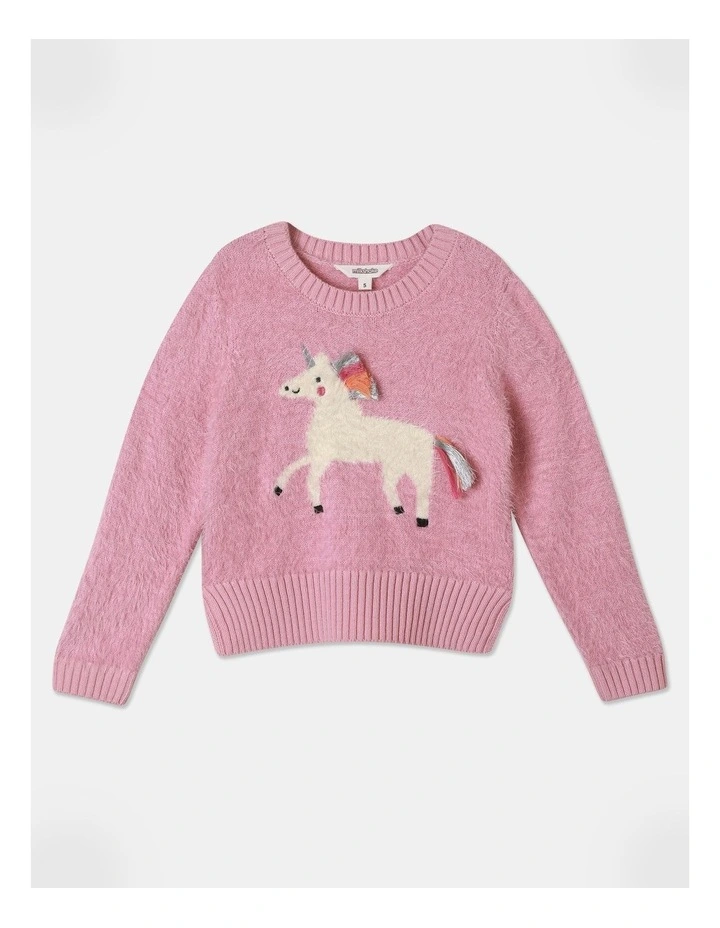Intarsia Unicorn Sweater in Light Pink