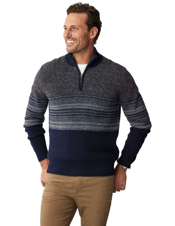 Ombre Half Zip Knit in Navy