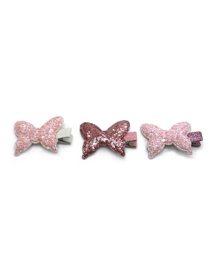 Glitter Butterfly Clip 3 Pack in Pink