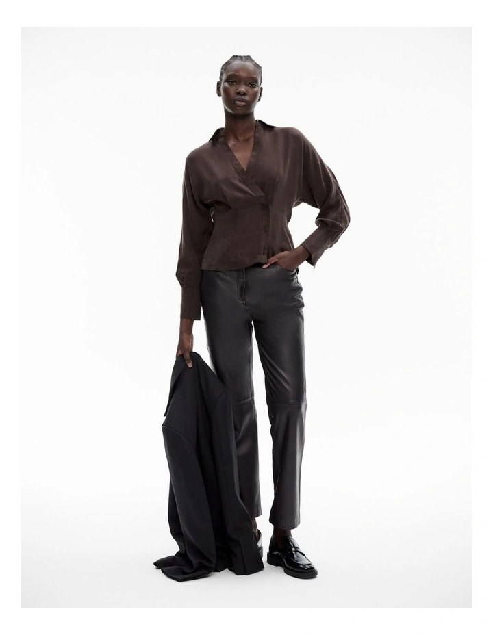 Button Detail Wrap Blouse in Bitter Chocolate