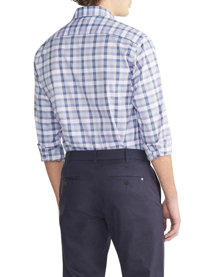 Tailored 2 Colour Long Sleeve Twill Check Shirt in Lilac