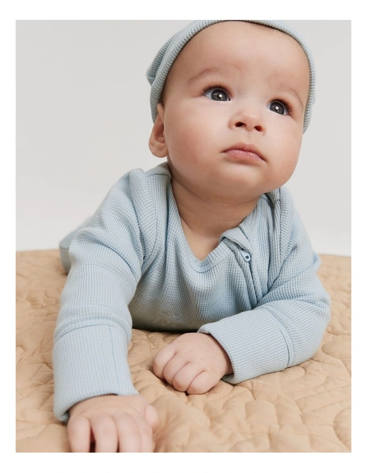 Waffle Jumpsuit in Washed Blue