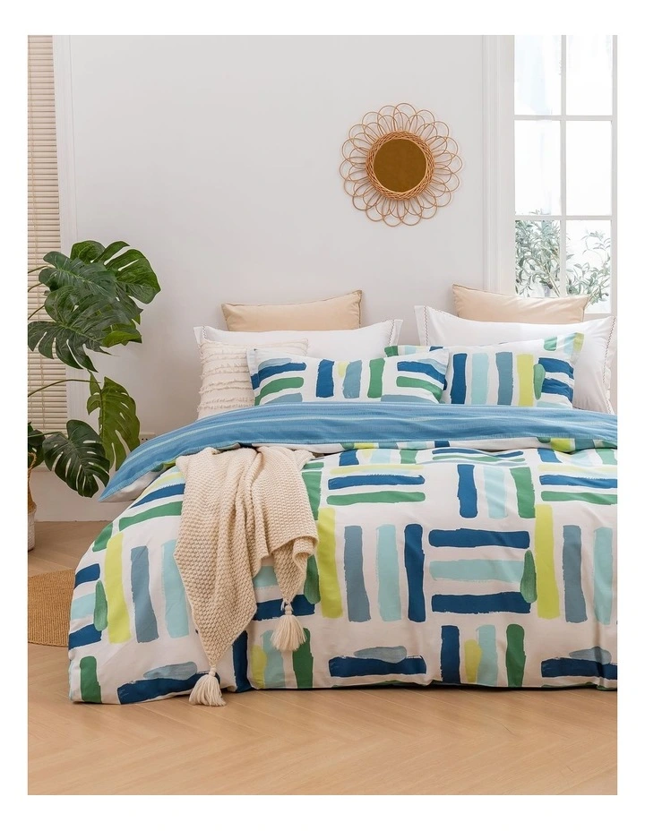 Gio Stripes Cotton Reversible Quilt Cover Set in Blue