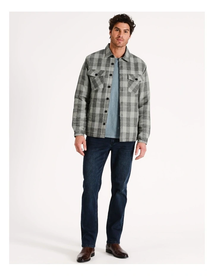 Everglades Quilted Check Waffle Long Sleeve Overshirt in Grey