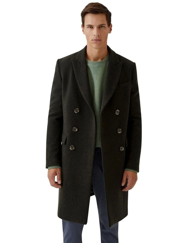 Atticus Wool Rich Twill Coat in Dark Olive