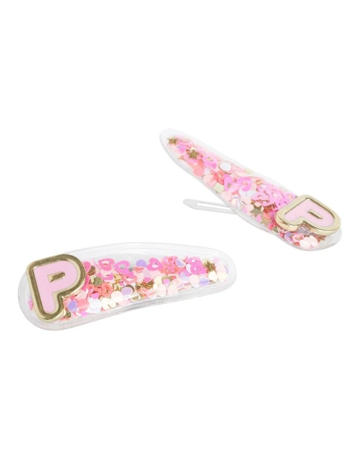 Initial "P" Confetti Snap Clips in Multi