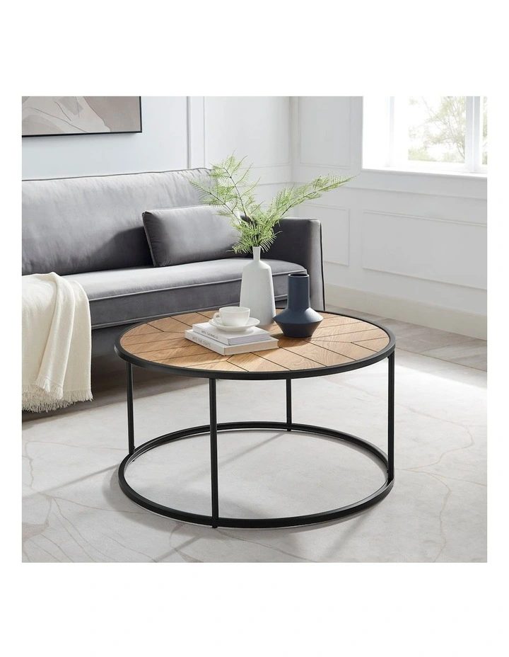 Chevron Pattern Coffee Table 90cm in Natural/Black