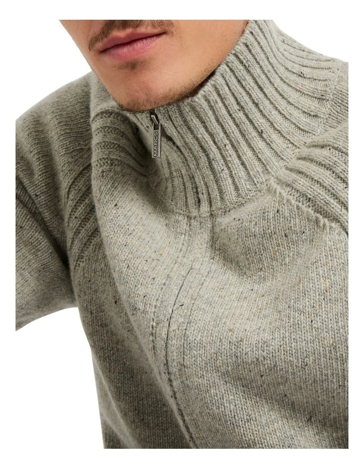 Shetland Zip Front Knit sweater in Stone Melange