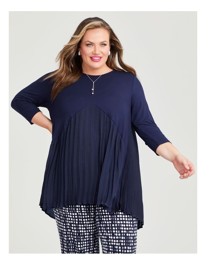 Sunray Pleat Luxe and Bamboo Top in Dark Indigo