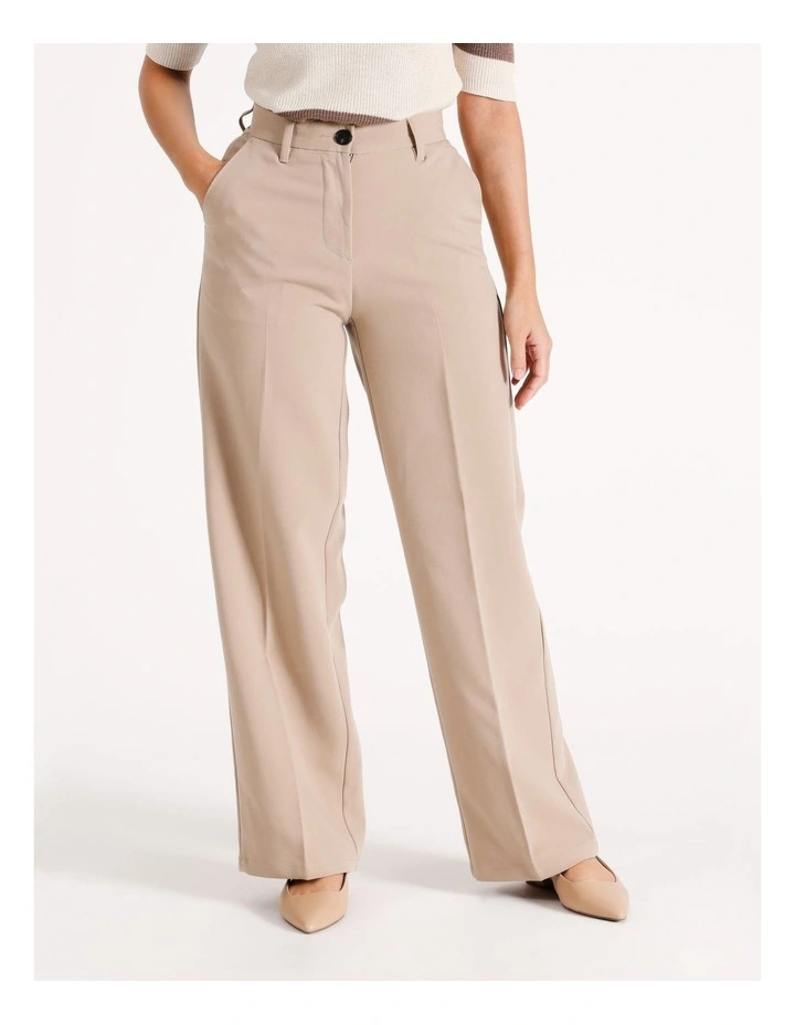 Celeste High Waisted Wide Pant in Beige