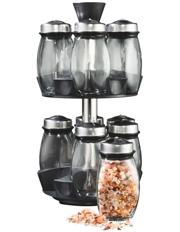 12 Piece Spice Jar Set with Carousel Stand in Black
