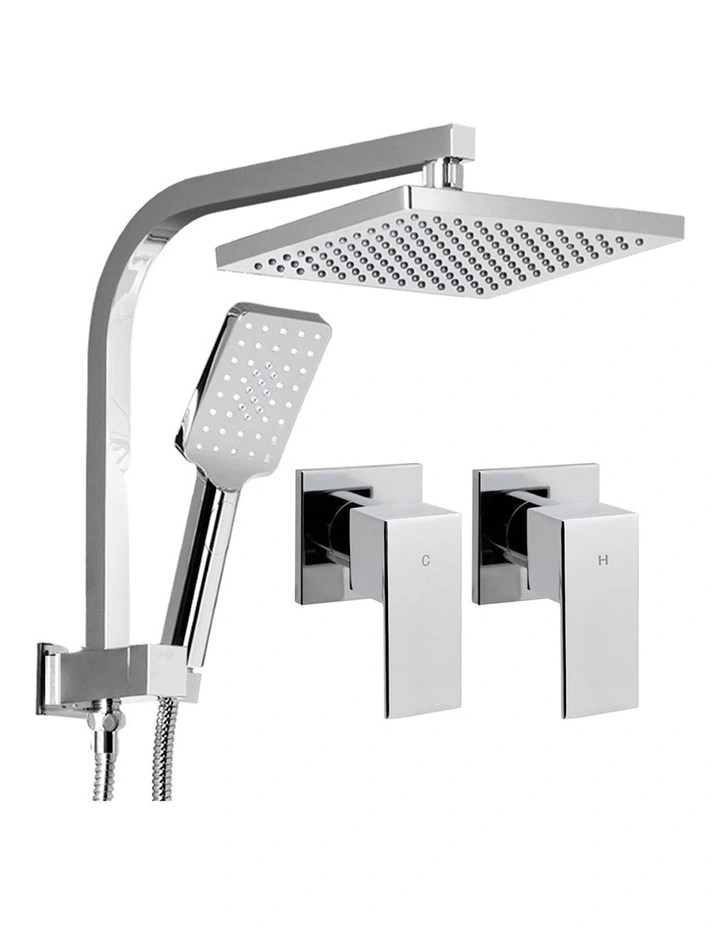 8 Inch Handheld Round High Pressure Rain Shower Head Set Twin Taps inChrome
