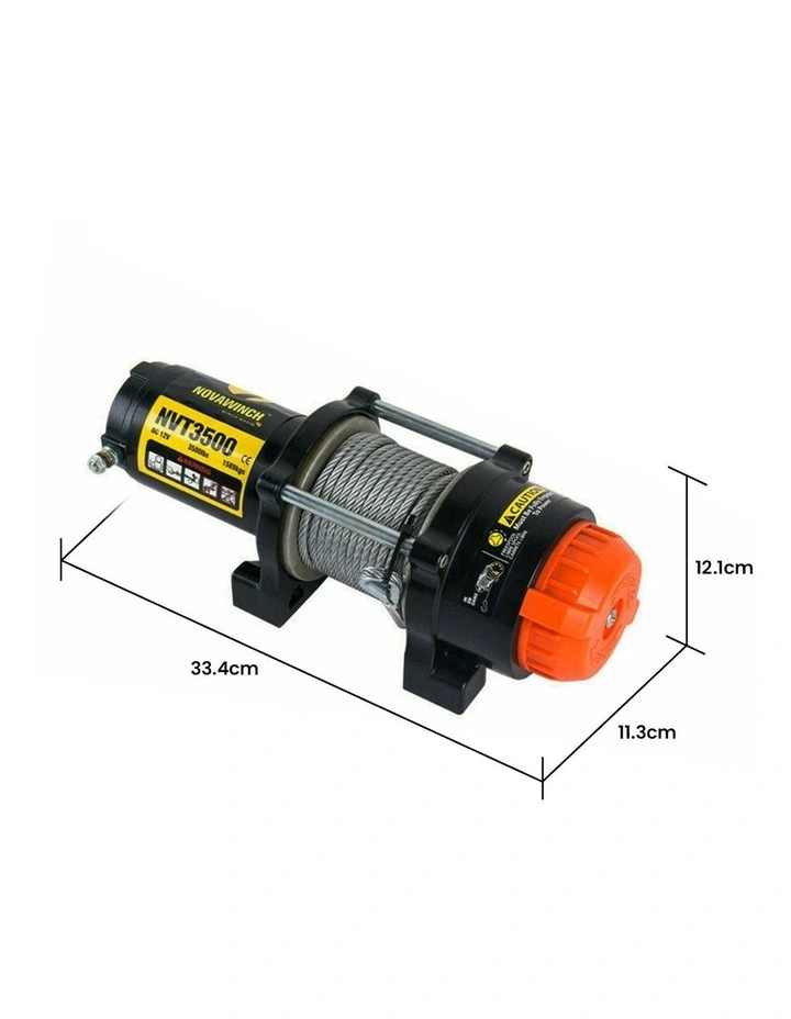 T Series 12V Electric Winch 1588KG 3500LBS in Black