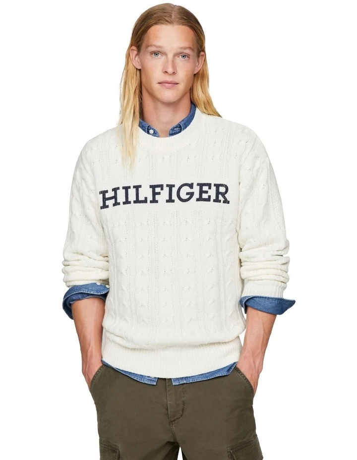 Cable Monotype Crew Neck Knit in White