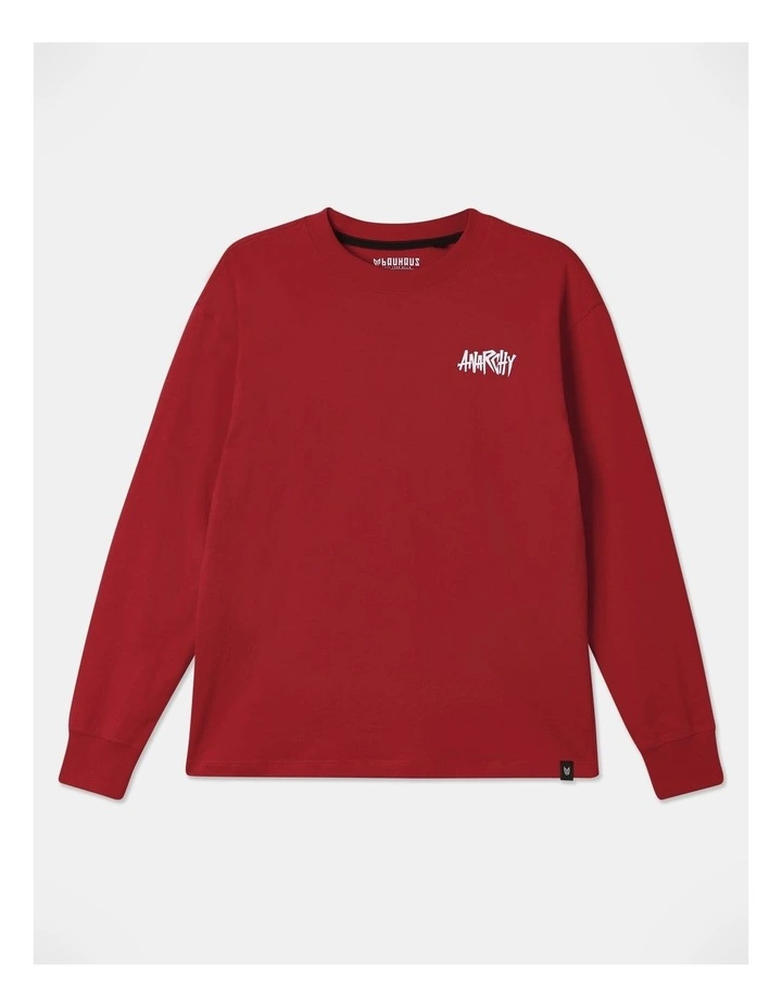 Long Sleeve Print tee With Cuff in Red