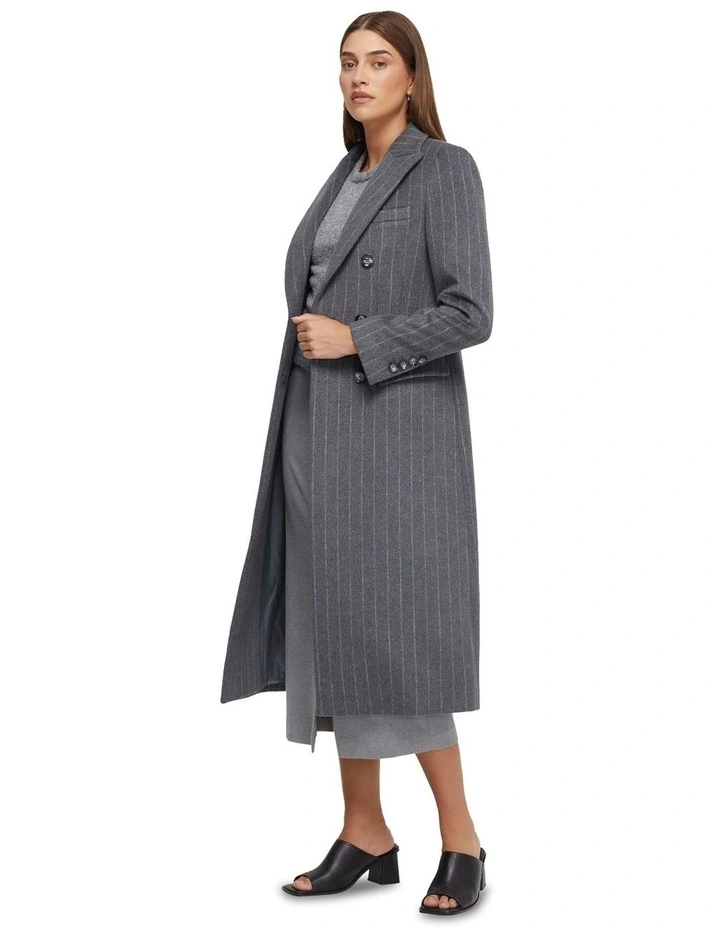 Lilian Pinstripe Wool Rich Overcoat in Grey