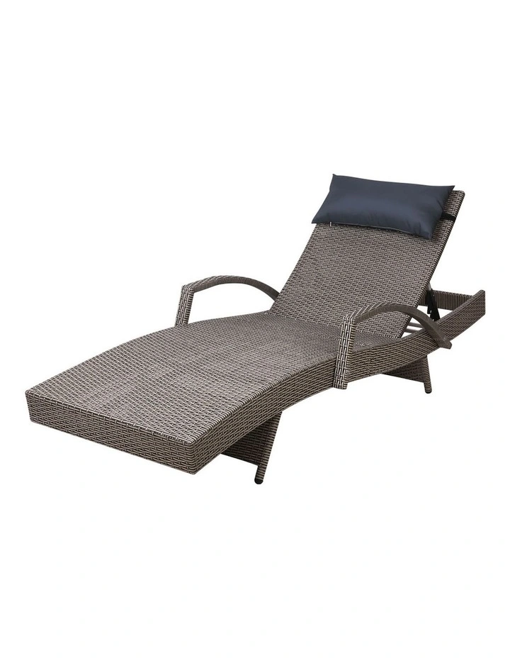 Sun Wicker Lounger Outdoor Furniture Beach Armchair in Grey & Beige