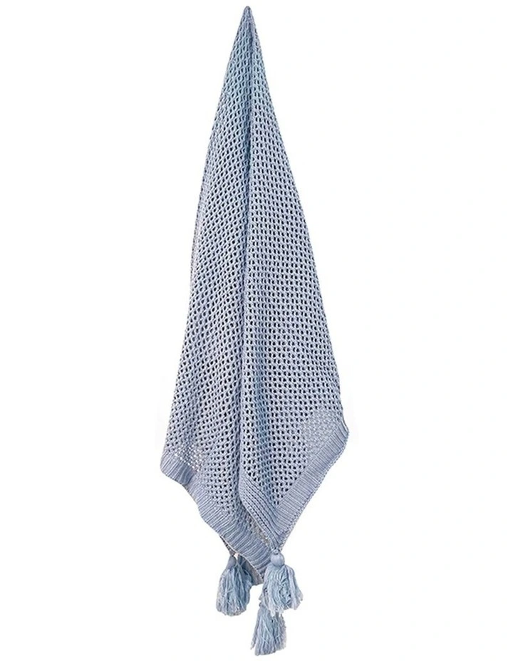 Hania Chunky Knit Throw Blanket With Tassels 152x127cm in Smokey Blue